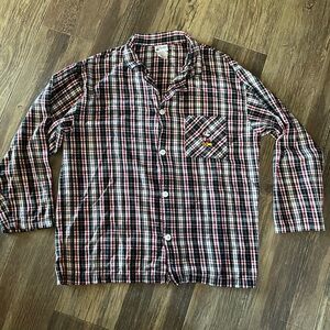 Disney Parks plaid flannel Mickey Mouse Christmas pajama shirt women's XL top